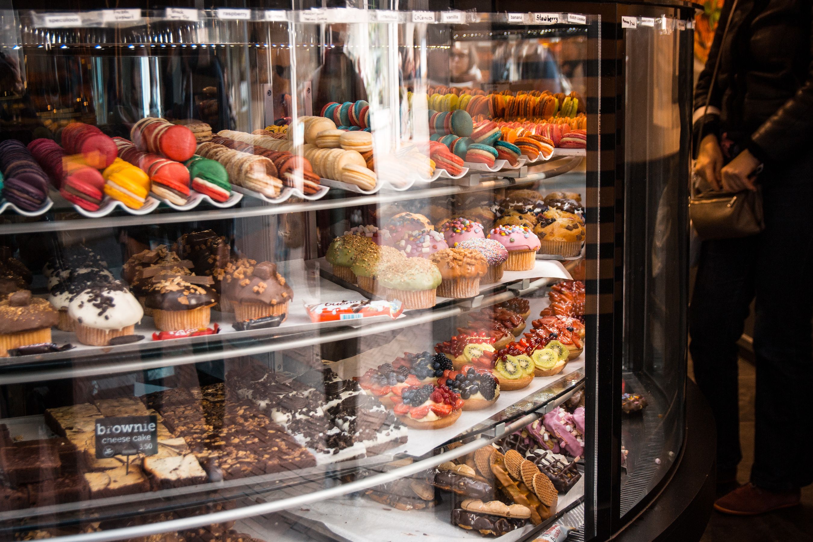 Cakes and pastries on display at Mustang bakery, Noida